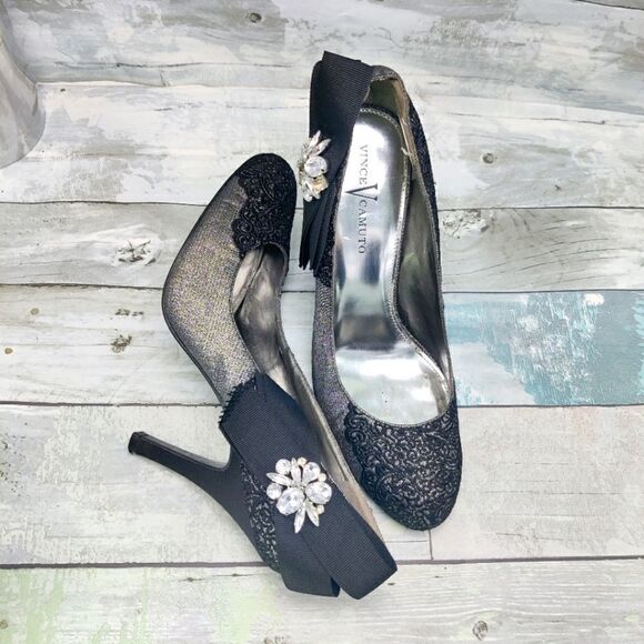 Vince Camuto 'Beauty' Heels w/ Crystal Rhinestone Lace Bow Sz 7.5 Pumps - Picture 1 of 16